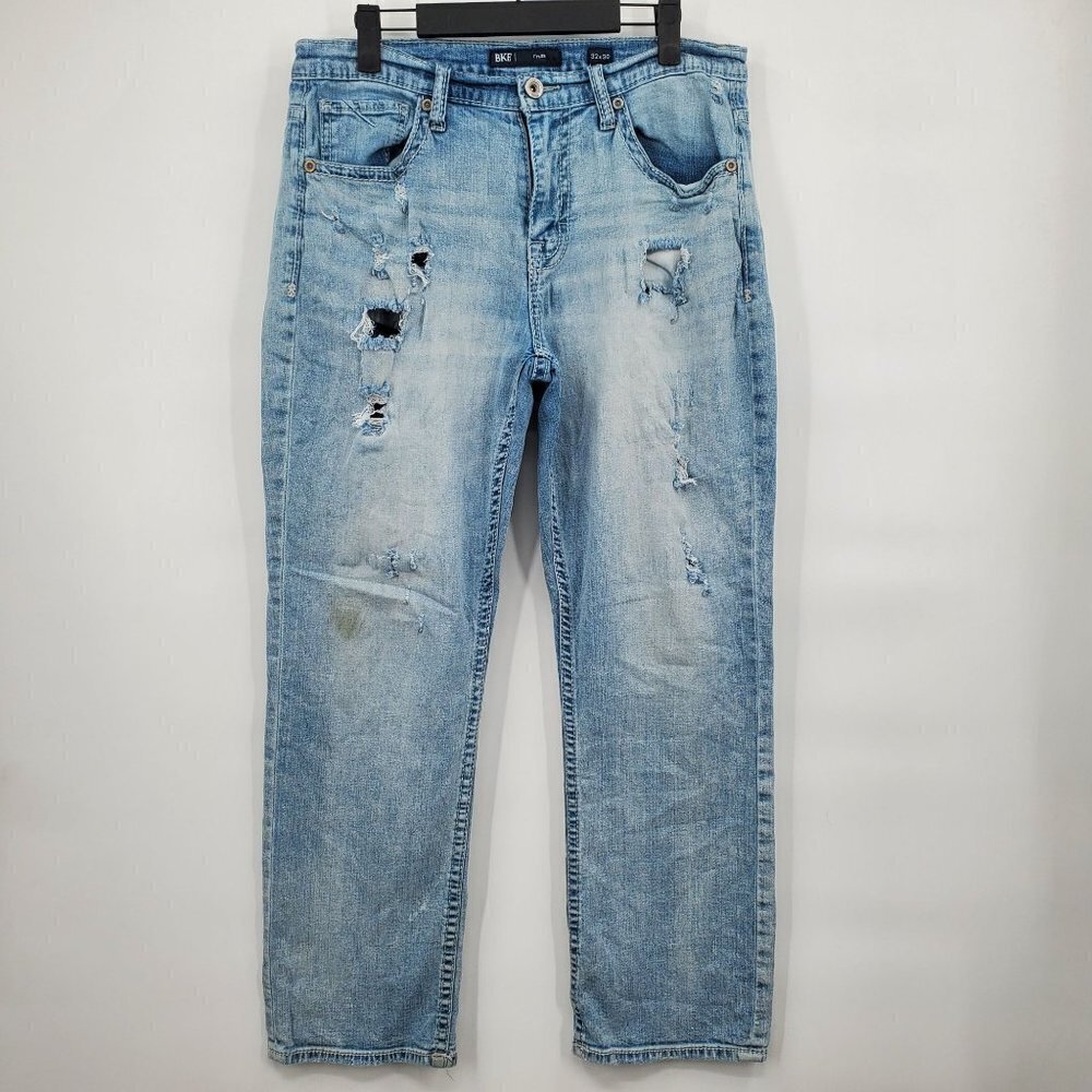 BKE Tyler Straight Jeans Ripped Distressed Vintage Look Stretch Denim 32x30 Mens